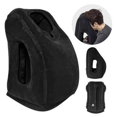 Inflatable black Travel Sleep Best Friend pillow with ergonomic head and neck support for comfortable travel rest
